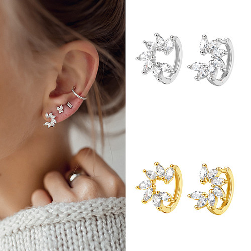 Modische Ohrringe mit Blütenblatt-Kupfer-Inlay und Zirkon, 1 Paar