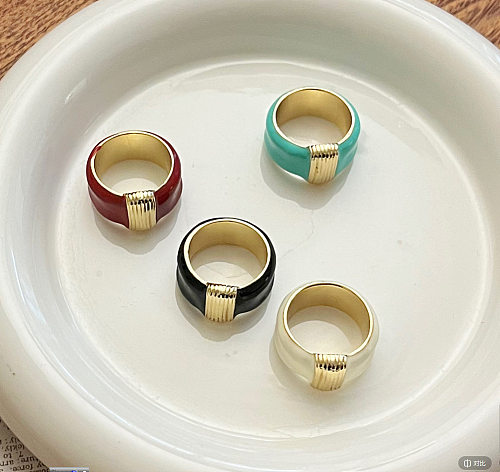 INS Style Vintage Style français cercle cuivre peinture en aérosol émail placage argent plaqué anneaux