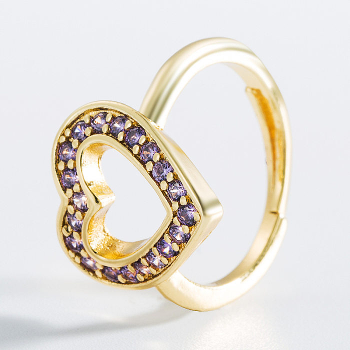 Fashion Hollow Heart-shaped Copper Plated Gold Micro-inlaid Zircon Ring