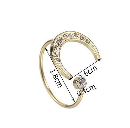 Casual Simple Style Moon Stainless Steel 14K Gold Plated Zircon Open Rings In Bulk