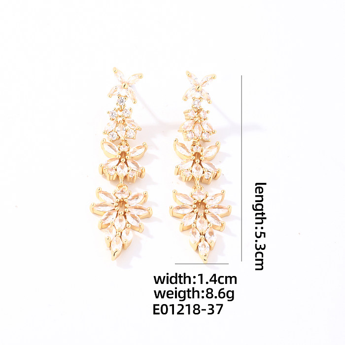 1 Stück Urlaub Einfacher Stil Streetwear Geometrische Blume Spinnenbeschichtung Inlay Kupfer Zirkon Vergoldet Tropfenohrringe