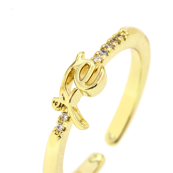 1 Piece Casual Letter Copper Plating Inlay Zircon Gold Plated Open Ring