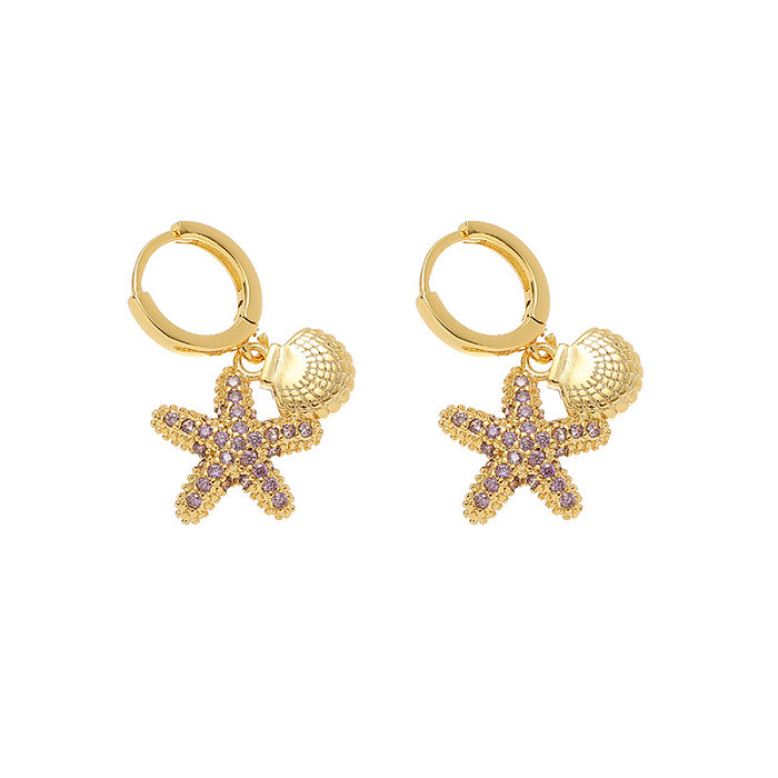 1 Pair Vacation Starfish Inlay Copper Zircon Drop Earrings