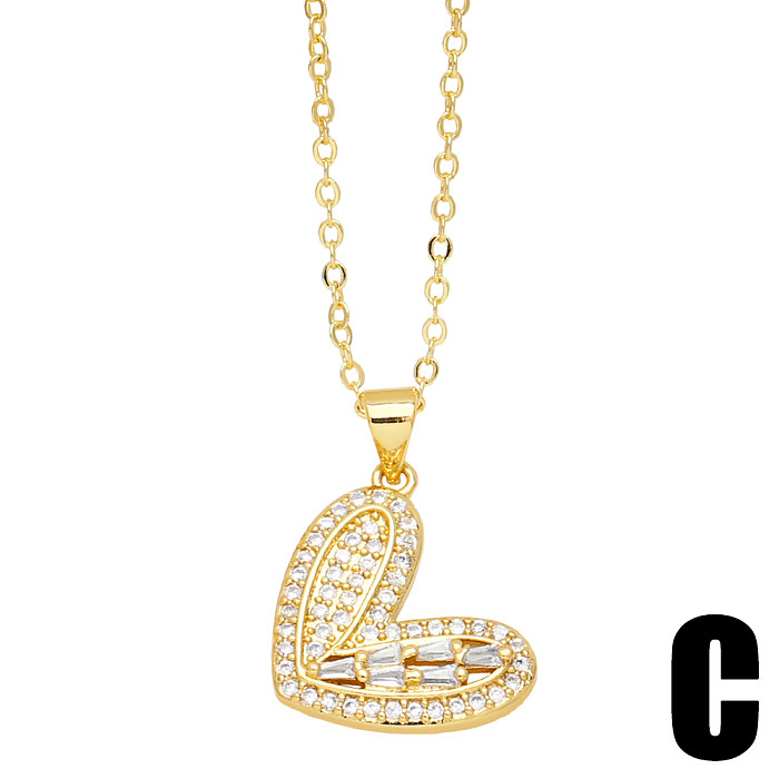 IG Style Mode Einfacher Stil Herzform Schleife Knoten Verkupferung Inlay Zirkon 18 Karat vergoldete Halskette