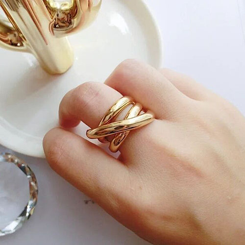 Anel de enrolamento simples brilhante Personalitycool estilo anel de cobre requintado