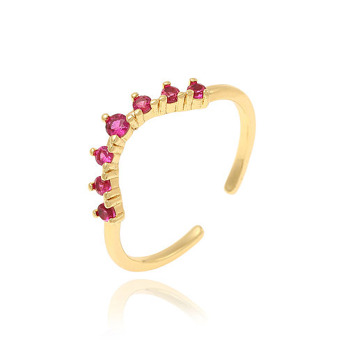 Simple Style Round Copper Inlay Zircon Rings
