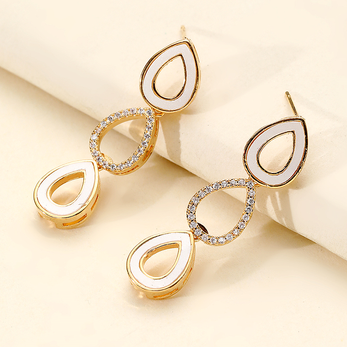 1 Pair Vintage Style Simple Style Oval Bow Knot Plating Inlay Copper Zircon 18K Gold Plated Drop Earrings