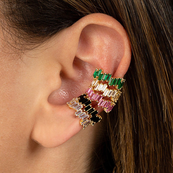 Fashion Geometric Copper Ear Clips Inlay Zircon Copper Earrings 1 Piece