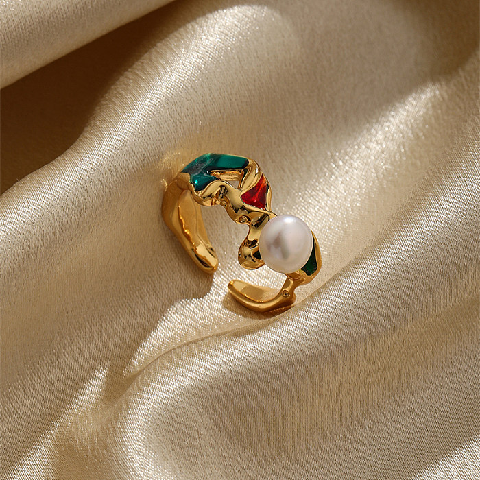 Klassische Retro-Pendelringe mit unregelmäßiger kupferfarbener Beschichtung, Intarsienperle und 18 Karat vergoldeten offenen Ringen