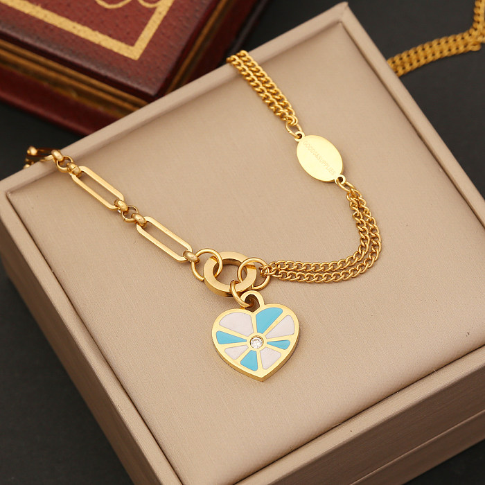 Fashion Heart Shape Stainless Steel Enamel Plating Inlay Zircon Bracelets Earrings Necklace