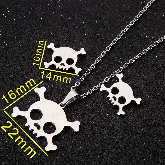 1 Set Fashion Skull Titanium Steel Plating Earrings Necklace