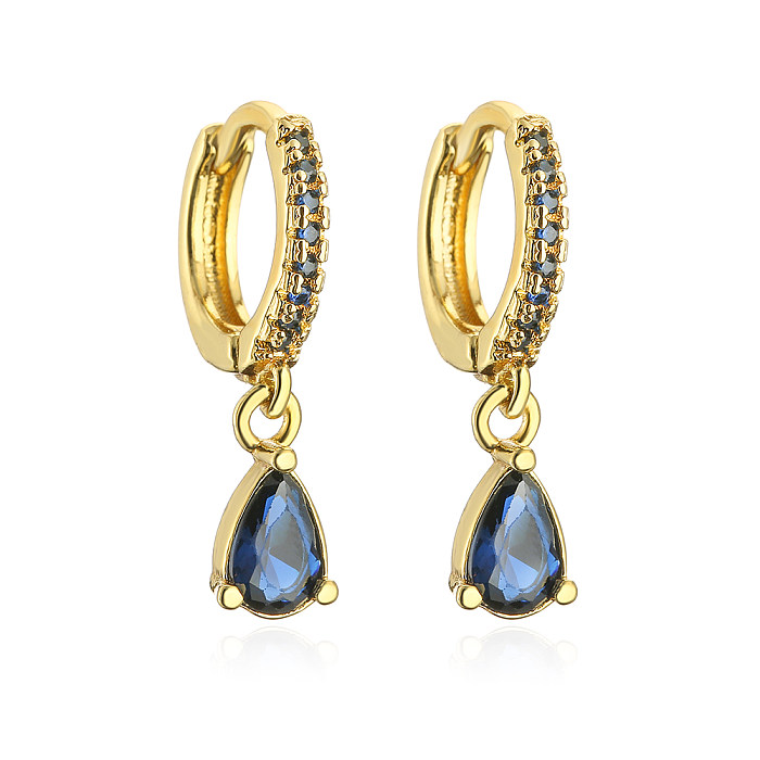 1 par de pendientes colgantes de circón con incrustaciones de cobre chapado en gotas de agua a la moda