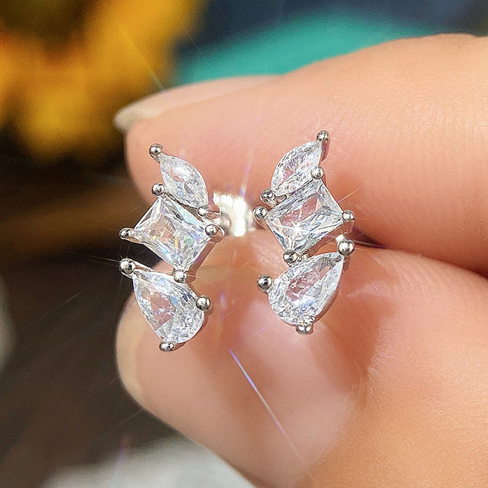 1 Pair Elegant Heart Shape Plating Inlay Copper Zircon Ear Studs