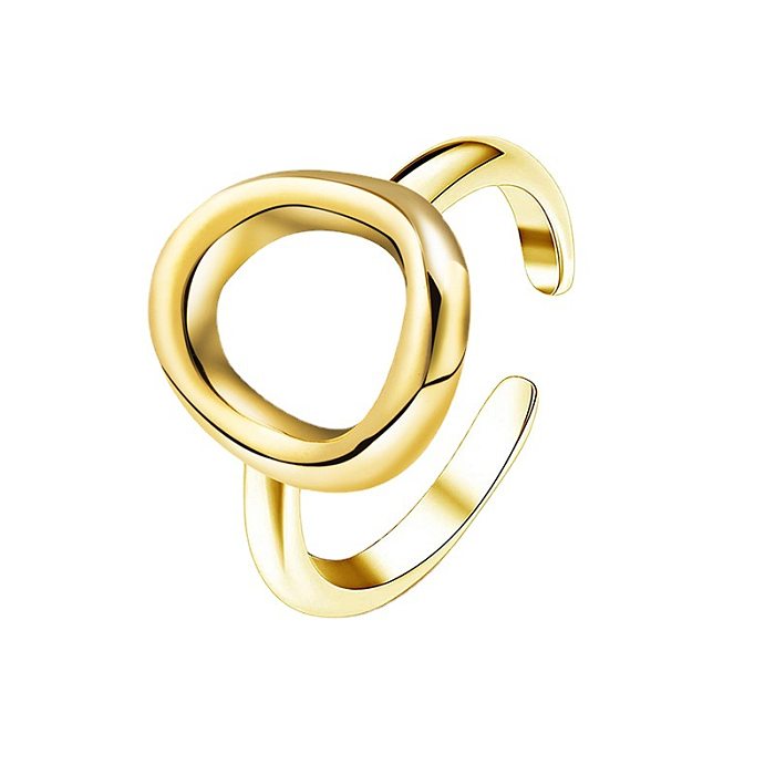 Anillo brillante tridimensional abierto en forma de O de moda simple para mujer de acero inoxidable de oro de 14 quilates
