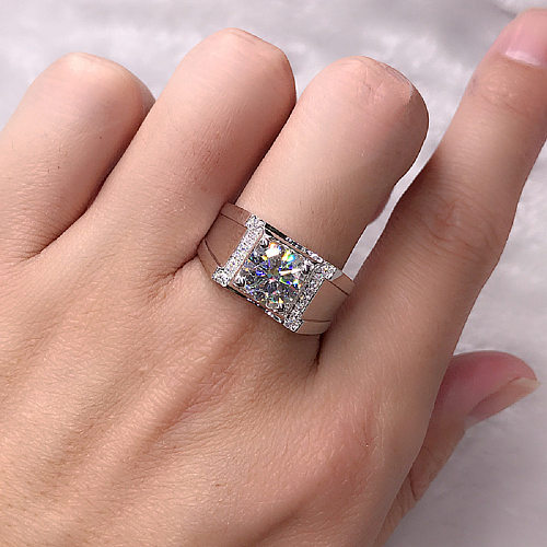 Modern Style Solid Color Copper Plating Inlay Moissanite Wide Band Rings