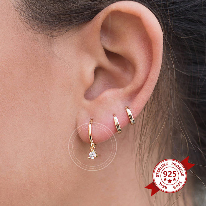 Modische Ohrringe aus S925-Silber mit einzelnem Diamant und geometrischem minimalistischem Zirkon