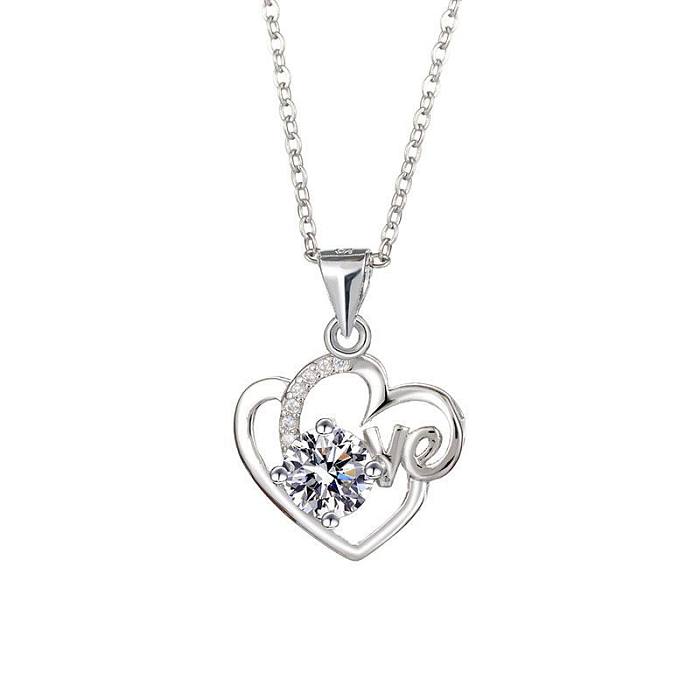 Simple Style Heart Shape Copper Rhinestones Charms Pendant Necklace In Bulk