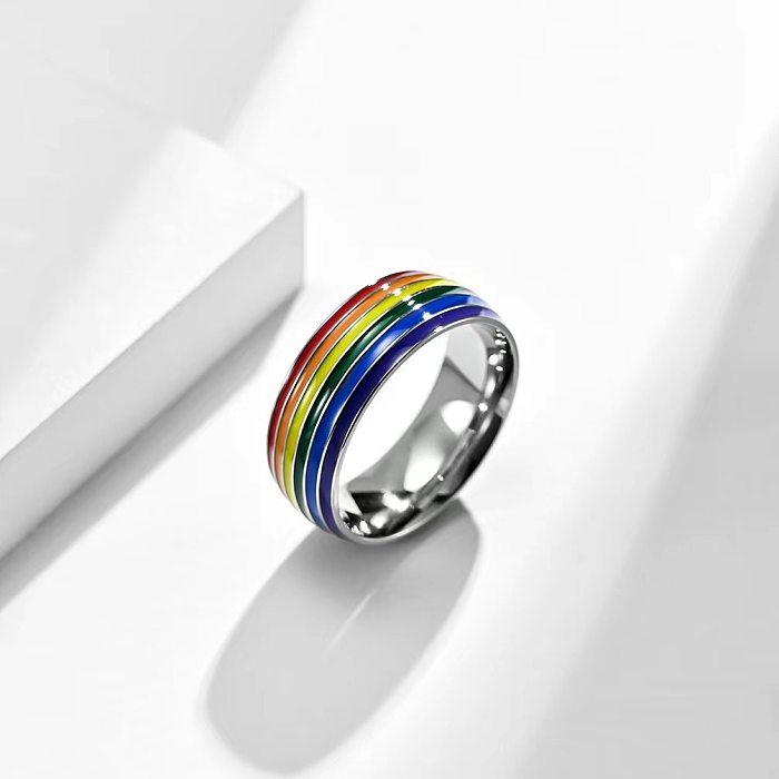 Cartoon Style Rainbow Titanium Steel Enamel Rings