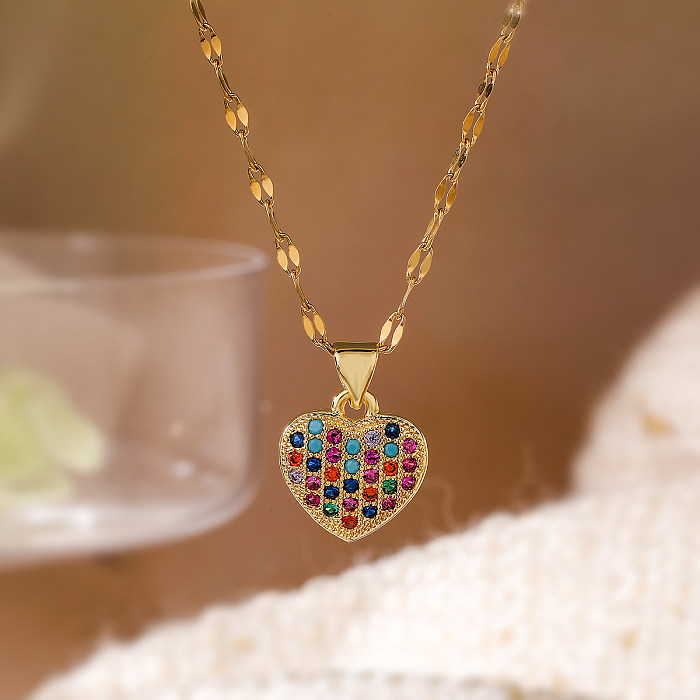 Collier avec pendentif en cuivre plaqué or 18 carats en forme de cœur pour femme, Style Simple, en vrac, Basic Lady