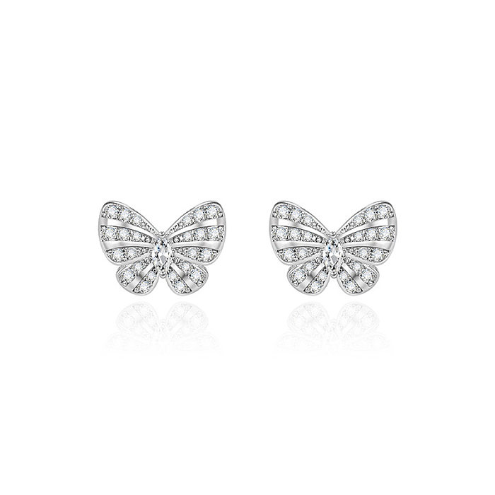 Fashion Butterfly Copper Inlay Zircon Ear Studs 1 Pair
