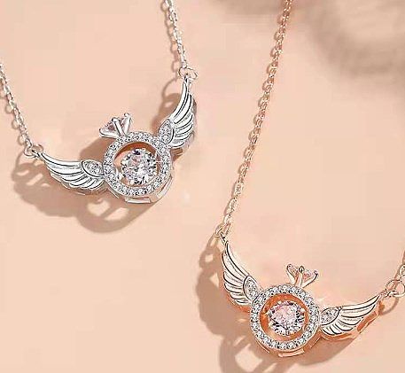 Sweet Shiny Round Wings Copper Plating Hollow Out Inlay Zircon Necklace