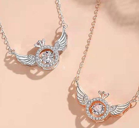 Süße glänzende runde Flügel-Kupferbeschichtung mit ausgehöhltem Inlay-Zirkon-Halskette
