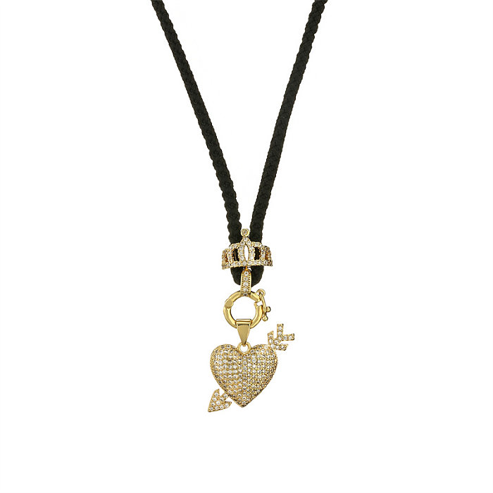 Collier pendentif en forme de cœur, Streetwear, incrustation de cuivre, Zircon plaqué or