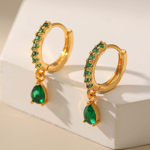 1 Pair Retro Water Droplets Plating Inlay Copper Artificial Gemstones 18K Gold Plated Drop Earrings