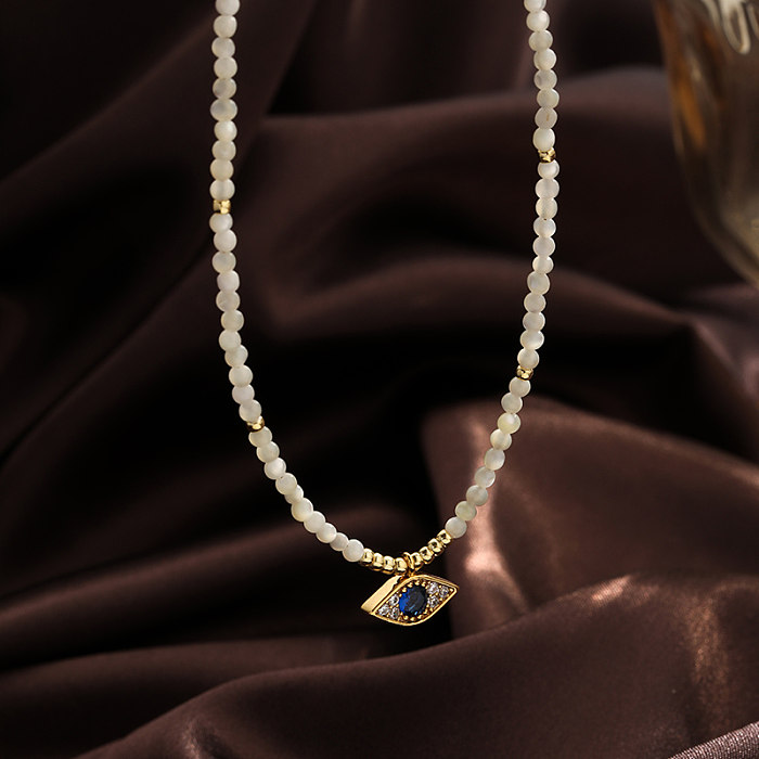 Vintage Style Roman Style Eye Copper 18K Gold Plated Opal Zircon Pendant Necklace In Bulk