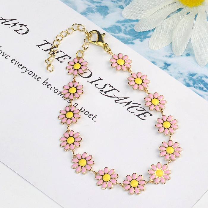 Simple Style Flower Copper Enamel Bracelets