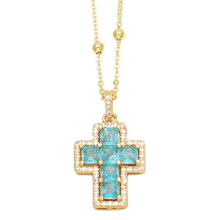 Collier avec pendentif en forme de croix, élégant et Simple, en acier inoxydable, cuivre, plaqué or 18 carats, Zircon, en vrac