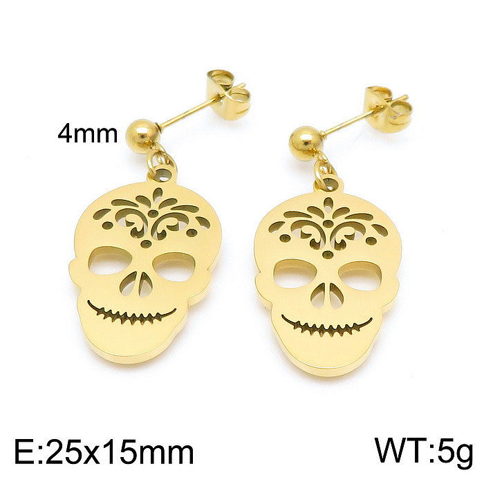 Cross-Border European And American Jewelry Halloween Accessories Golden Earrings Popular Retro Stainless Steel Skull Set