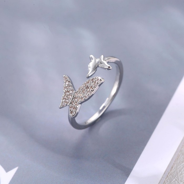 Glam Simple Style Butterfly Copper Inlay Zircon Open Rings