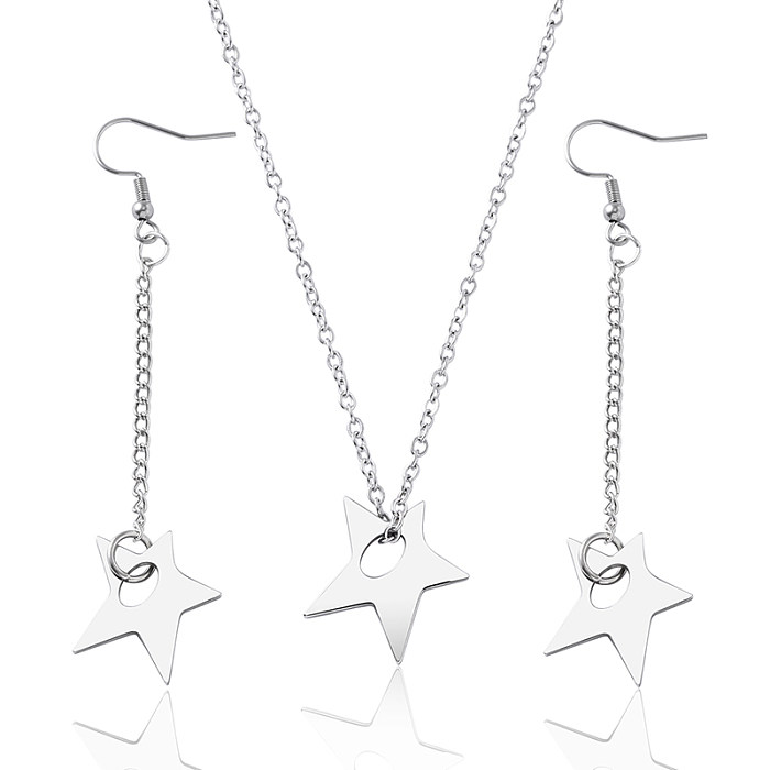 Großhandels-einfache Art-Pentagramm-Edelstahl-versilberte Ohrringe-Halskette