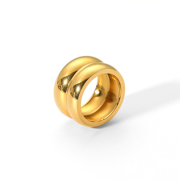 Retro Circle Stainless Steel Polishing Plating Inlay Rhinestones 18K Gold Plated Rings