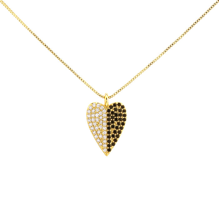 Romantic Simple Style Heart Shape Copper 18K Gold Plated Zircon Pendant Necklace In Bulk