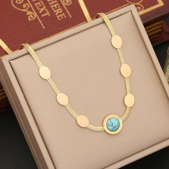 Commute Round Stainless Steel Plating Inlay Turquoise Gold Plated Bracelets Earrings Necklace