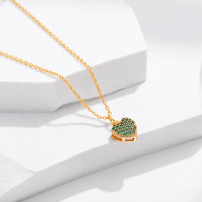 Sweet Heart Shape Copper Zircon Pendant Necklace In Bulk