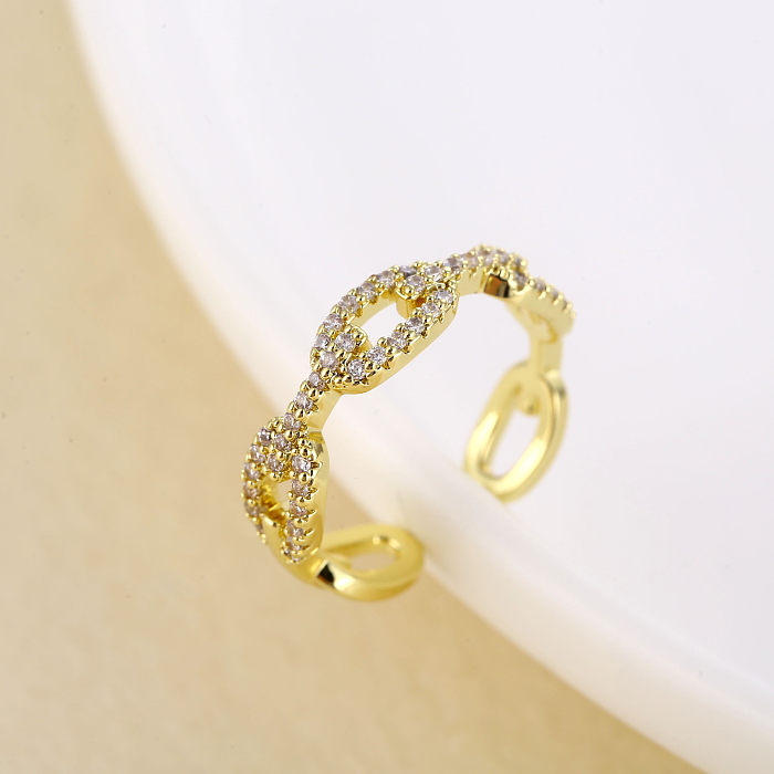 Eleganter offener Ring mit geometrischer Verkupferung und Intarsien-Zirkon-Weißgold-Beschichtung