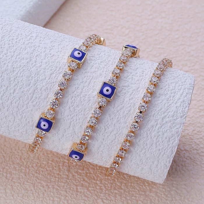 Luxuriöse Teufelsauge-Messing-Emaille-Inlay-Moissanit-Zirkon-Halskette mit Weißgoldauflage