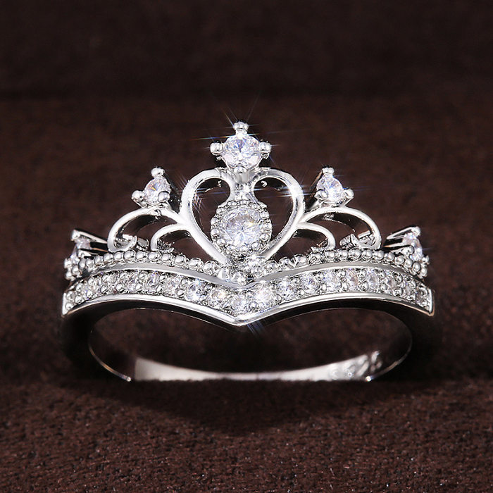 Criativo micro-incrustado zircão senhoras coroa anel de cobre clássico moda mão jóias