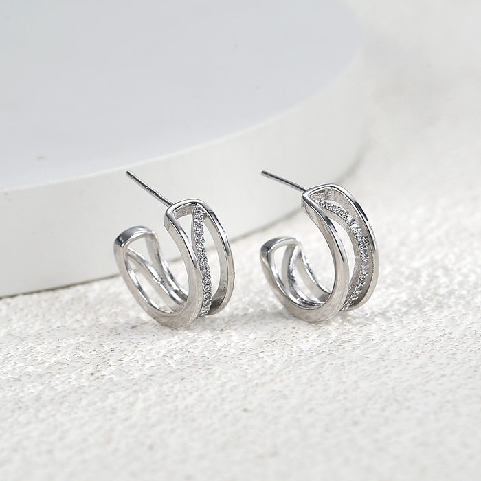 1 Pair Elegant Streetwear C Shape Plating Inlay Copper Zircon Ear Studs