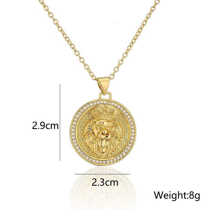 Fashion Copper 18K Gold Plating Zircon Animal Necklace Tiger Leopard Lion Pendant