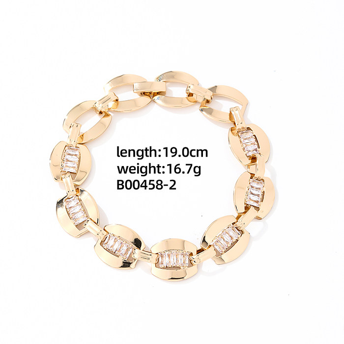 Elegant Glam Luxurious Geometric Copper Plating Inlay Zircon Gold Plated Bracelets