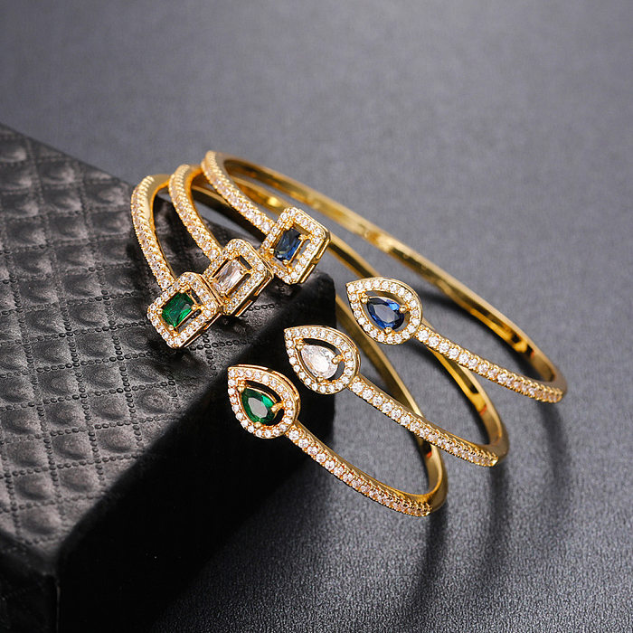 Fashion Square Water Droplets Copper Inlay Zircon Bangle 1 Piece
