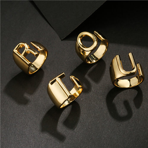Atacado novas joias de anel aberto com alfabeto banhado a ouro de cobre 18K