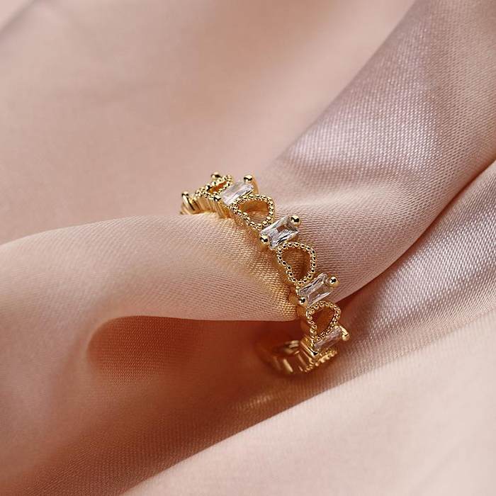 Classic Style Heart Shape Copper Inlay Zircon Open Rings