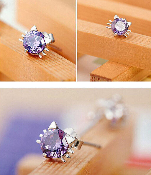 1 Pair Simple Style Cat Inlay Copper Zircon Ear Studs