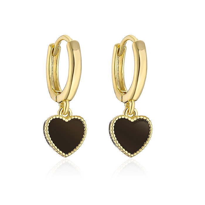 Fashion Heart Shape Copper Enamel Gold Plated Dangling Earrings 1 Pair