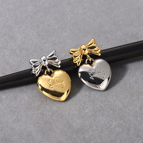 1 Paar süße, herzförmige, mit 18 Karat vergoldetem Kupfer überzogene Ohrhänger mit Schleife und Knoten
